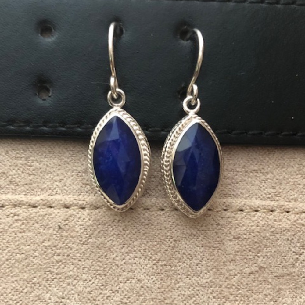 Anna Beck Navy Blue Faceted Marquise Drop Earrings